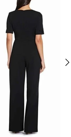 𝅺Adrianna Papell Black Wide Leg Floral Velvet Appliqué Jumpsuit - Picture 2 of 11